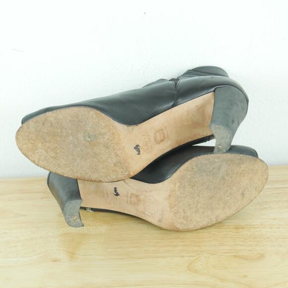 Stuart Weitzman Size 10 Ankle Boot Peep Toe Side Zip Black Bootie Leather Heels - Picture 12 of 14